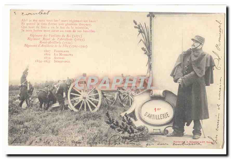 CPA Militaria Regiment 1er d'artillerie (canons)