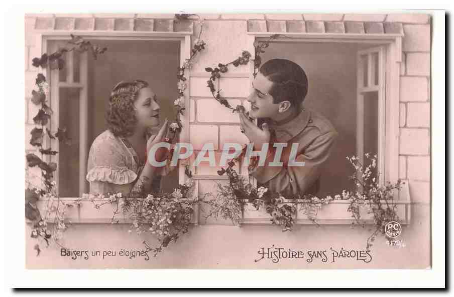 CPA Fantaisie Couple Baisers un peu eloignes Histoire Sans paroles