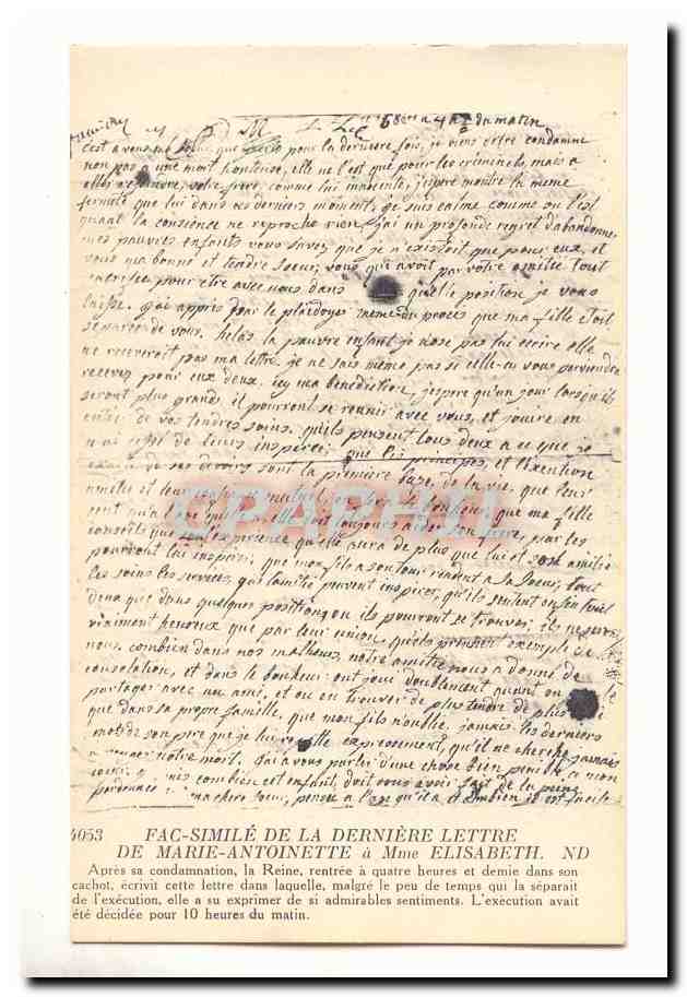 Paris (1er) CPA conciergerie fac simile de la derniere lettre de Marie Antoinette a Mme Elisabeth