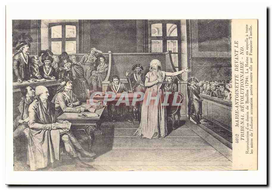 Paris (1er) CPA conciergerie Marie Antoinette devant le tribunal revolutionnaire dessinde Bouillon 1794