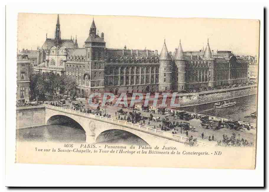 Paris (1er) CPA conciergerie Panorama du palais de justice Vue sur la Saint Chapelle la tour de l'horloge
