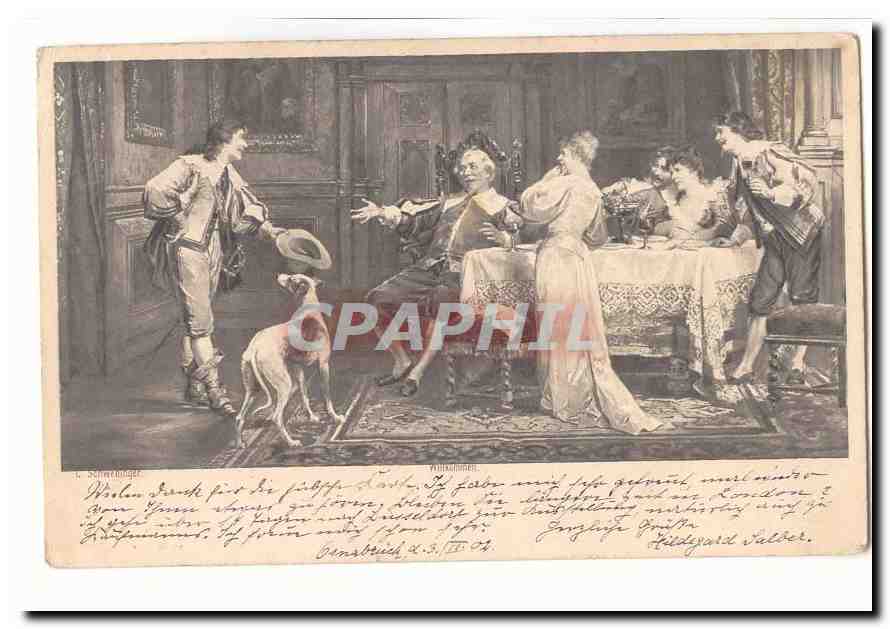 CPA Peinture Classique (chien) Wilkommen