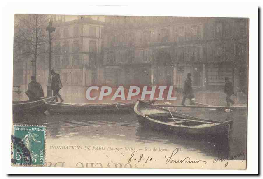 Inondations de Paris (Janvier 1910) — Rue de Lyon — édit. L. Sauvain