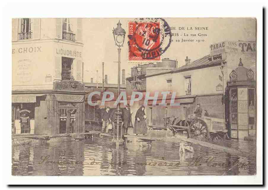 Flut der Seine Paris (16. Arrondissement) Antike Ansichtskarte Rue Gros vom 29. Januar 1910