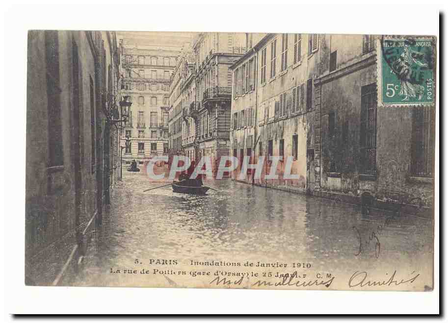 Paris — Überschwemmungen Januar 1910 — Die rue de Poitiers (Gare d'Orsay) am 25. Januar — C.M.