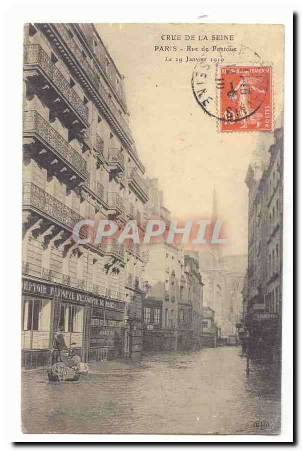Flut der Seine — Paris, Rue de Pontaïse — 19. Januar 1910 — Verlag E.D.
