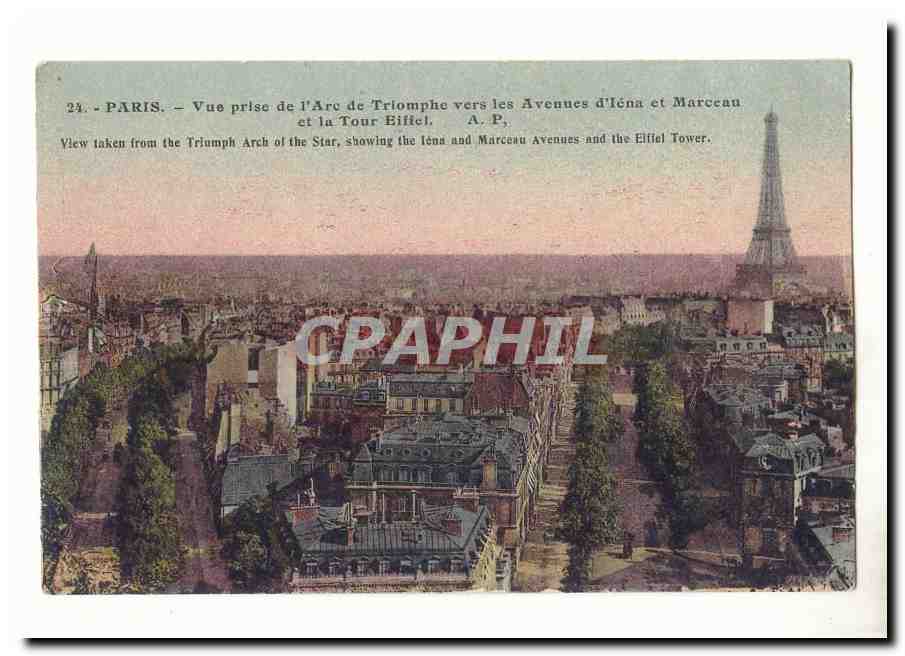 Paris (8eme) CPA Vue prise de l´Arc de Triomphe vers les avenues d´Iena et Marceau et la Tour Eiffel 