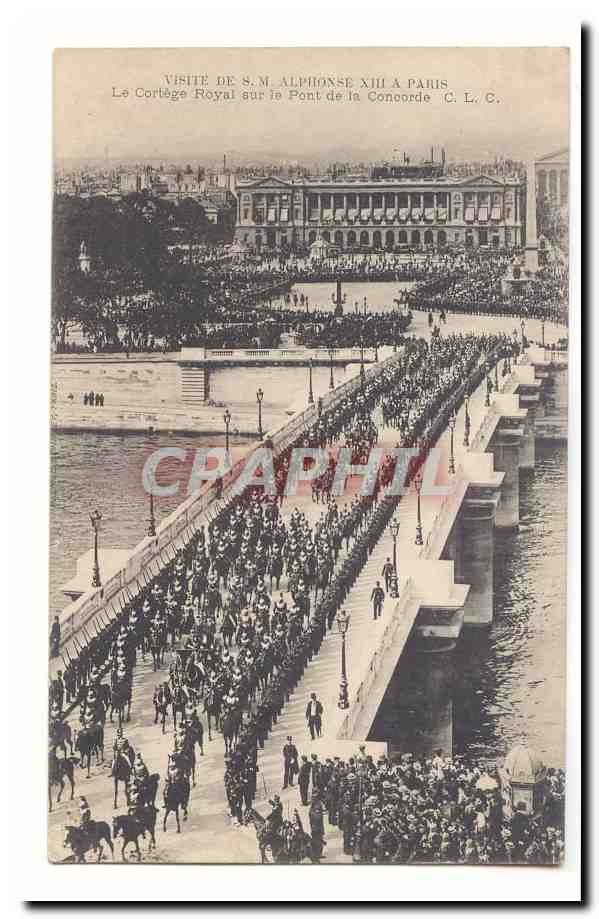 Paris (8eme) CPA Visite de M Alphonse XIII a Paris Le cortege royal sur le pont de la Concorde