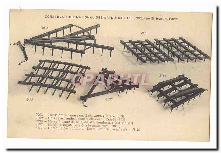 Hersettes agricoles — Conservatoire national des arts & métiers, Paris — N° de série 7203, 7202, 2408, 3717