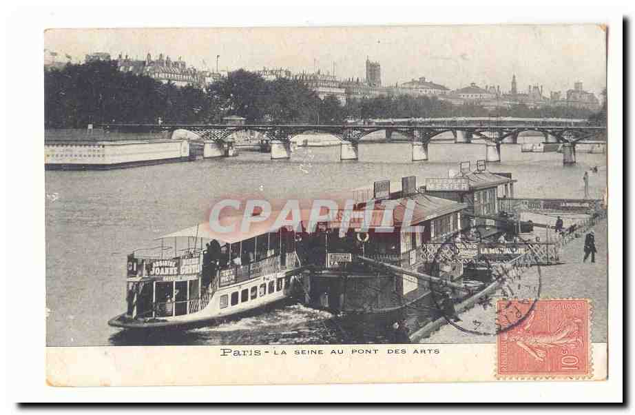 Paris (1er) CPA la Seine au pont des arts (bateau penice Absinthe Joanne Lessive Biere Grutl Chocolat Menier)