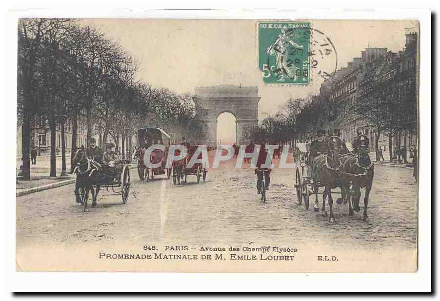 Avenue des Champs-Élysées — Promenade Matinale de M. Emile Loubet — E.L.D.