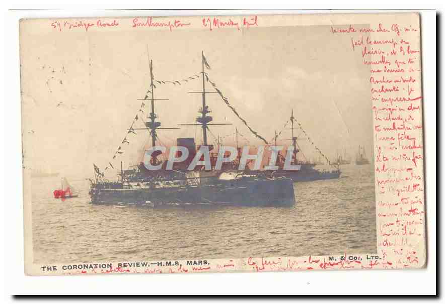 CPA The coronation Review HMS Mars (cuirasse bateau ship)
