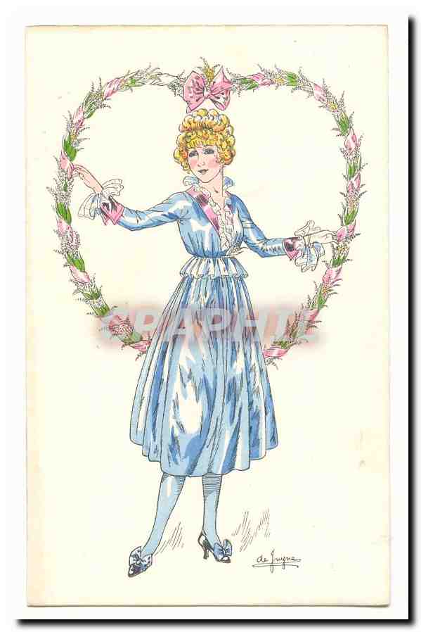 CPA Femme (coiffe coeur mode fashion) par Picot