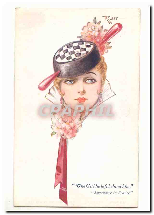 CPA The girl he left behinf him Somewhere in France by R Ellett (femme couffe chapeau mode fashion)
