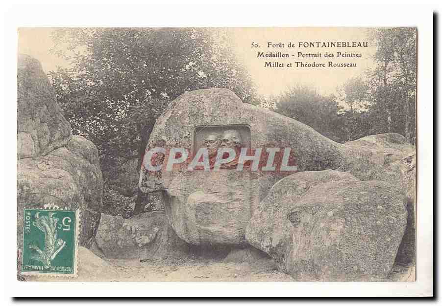 Forêt de Fontainebleau — Médailion - Portrait des Peintres Millet et Théodore Rousseau — Éditeur non identifié, n° 50