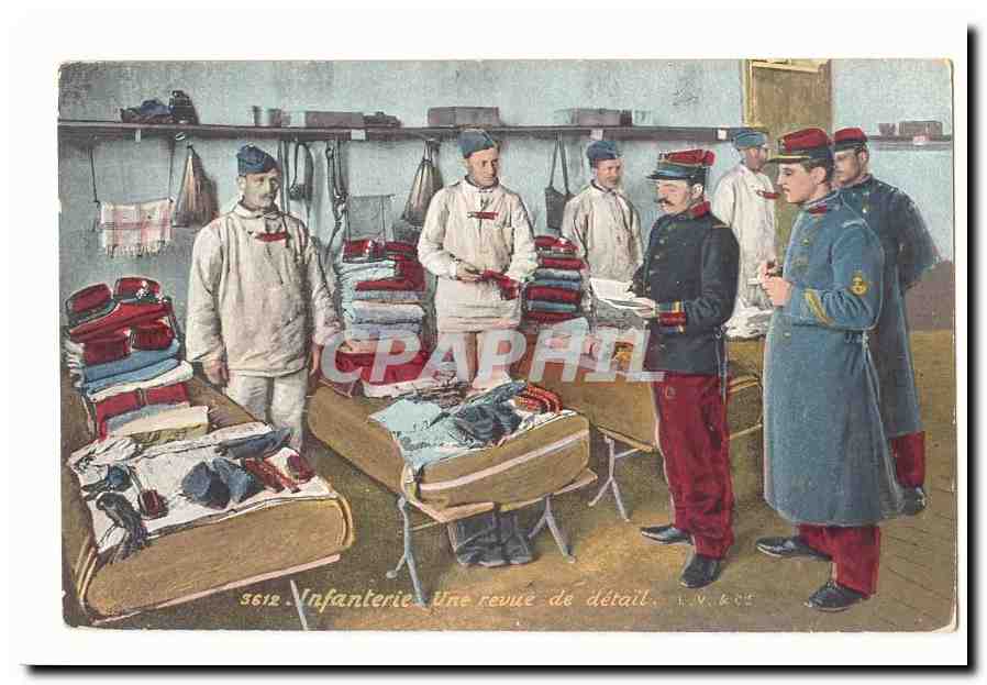 CPA Militaria Infanterie Une revue de detail (Saint Dizier Texteil vetements Paul Venot rue Gambetta)