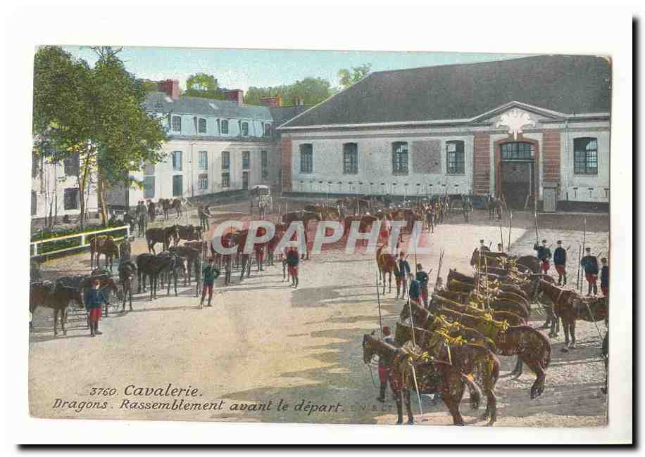CPA Militaria Cavalerie Dragons Rassemblement (Saint Dizier Textile vetements Paul Venot rue Gambetta) TOP