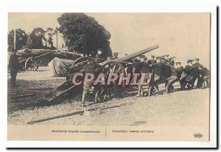 CPA Miliaria artillerie lourde canadienne (Canada tank canon canons)