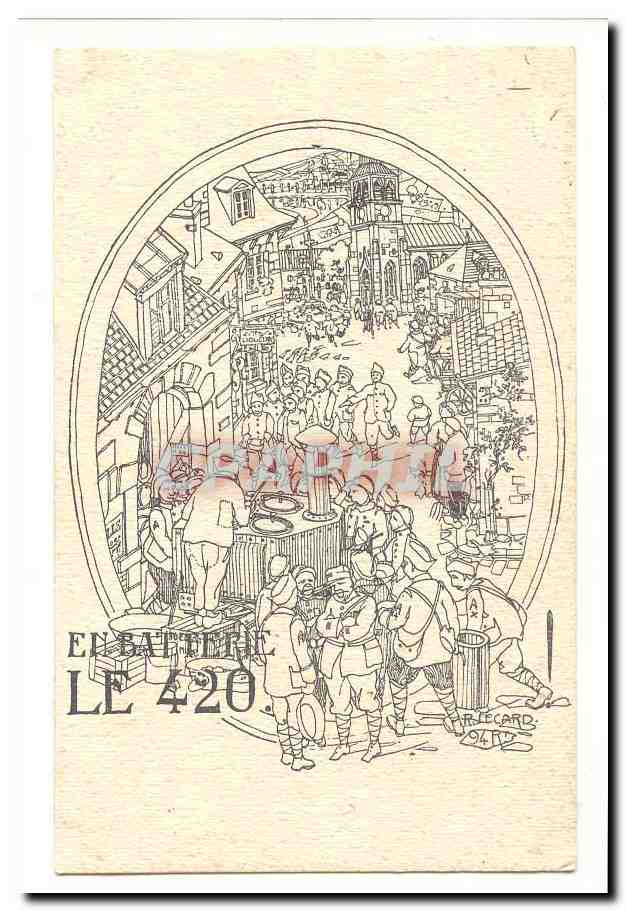 CPA Militaria En batterie Le 420 R Lecard 94 RT RaRe (cantine)