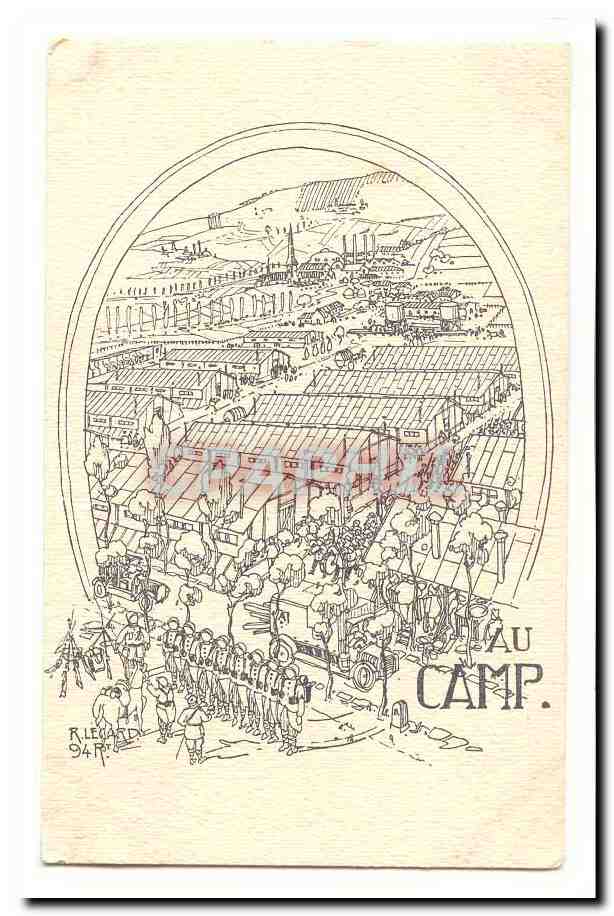 CPA Militaria Au camp R Lecard 94 RT RaRe (soldats baraques)