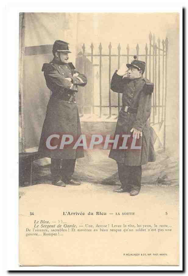 CPA l´arivee du bleu La sortie (soldats militaria)