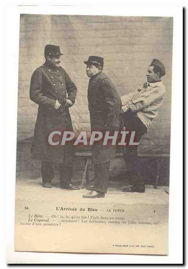 CPA l'arivee du bleu La Tenue (soldats militaria)
