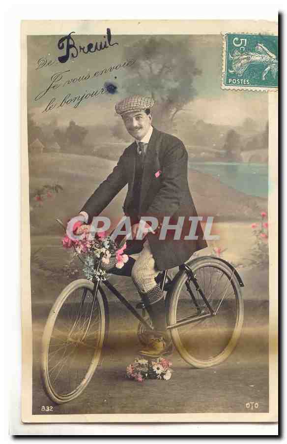 Homme à vélo — décor floral — éditeur A32, n° 670