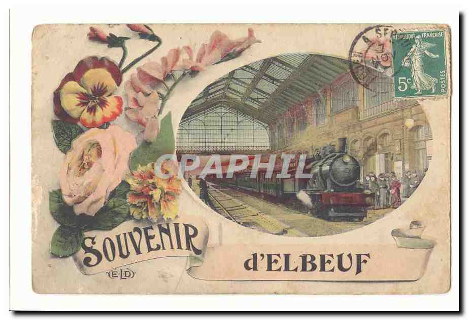CPA Souvenir d'Elbeuf Train Gare