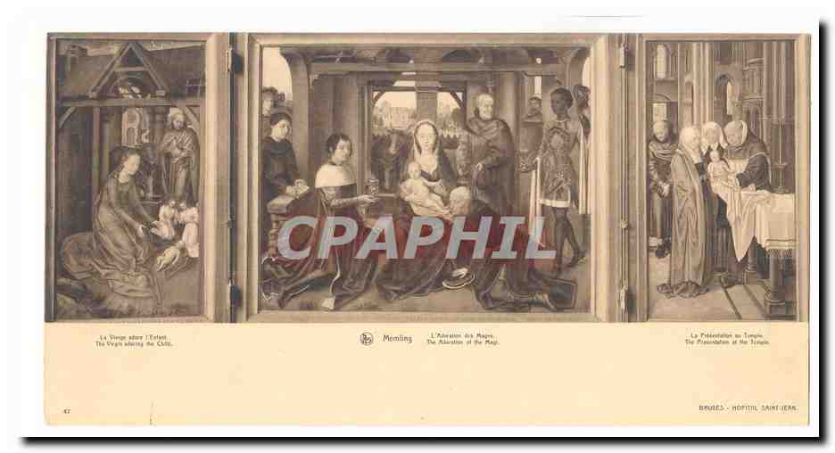 La Vierge adore l'Enfant — L'Adoration des Mages — La Présentation au Temple — œuvre de Memling — Bruges, Hôpital Saint-Jean