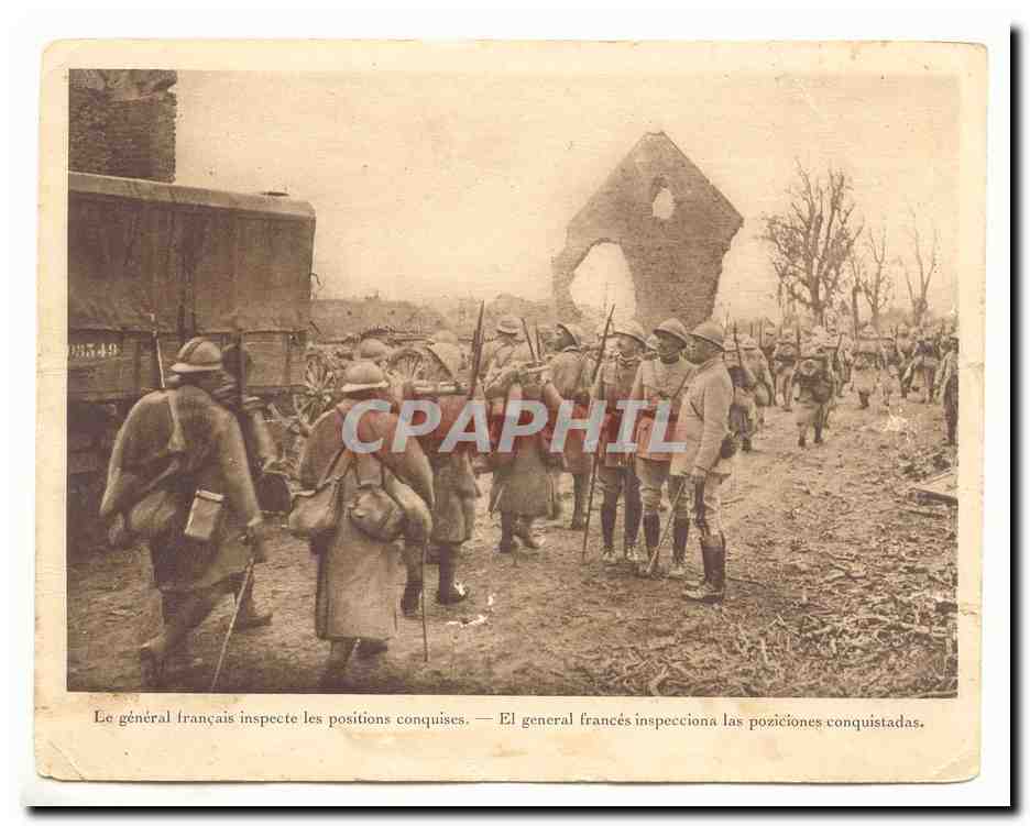 CPA General francais inspecte les positions + au dos Menu Paquebot VENEZUELA OCtobre 1917 RaRe (soldats militaria)