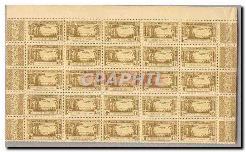 Cote d´Ivoire FEUILLE COMPLETE DE 100 TP Poste Aerienne 4 4f90 Bistreolive ** TTB