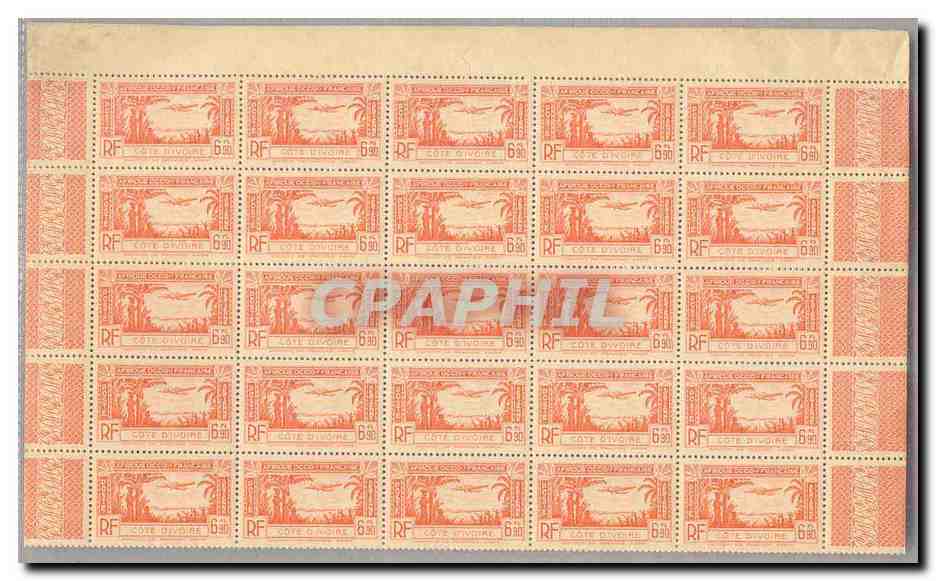 Cote d´Ivoire FEUILLE COMPLETE DE 100 TP Poste Aerienne 5 6f90 Bistreolive ** TTB