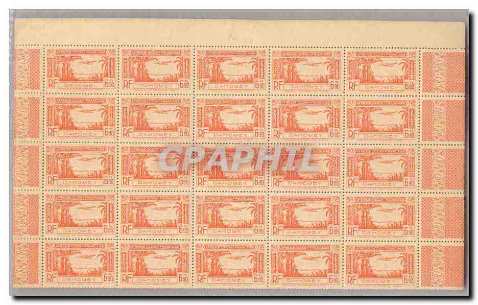 Dahomey FEUILLE COMPLETE DE 100 TP Poste Aerienne 5 6f90 Rouge orange ** TTB