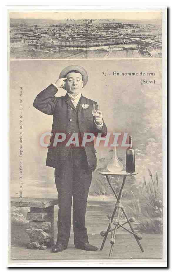 Sens CPA Vue panoramique & En homme de sens (vigne)