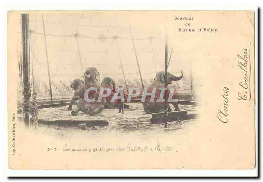 Les artistes gigantesques chez BARNUM & BAILEY — Souvenir de Barnum et Bailey. N° 7 — Imp. Gourmont-Héron, Paris