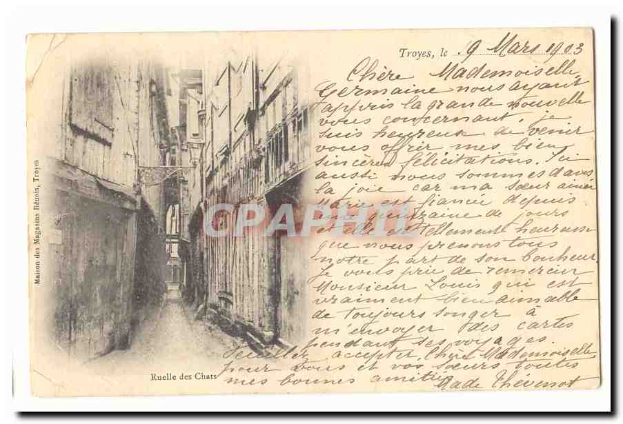 Troyes CPA Rue des chats (carte precurseur)