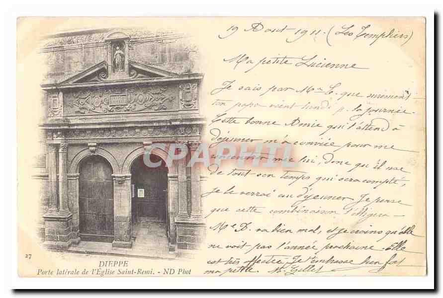 Dieppe CPA La Porte laterale de l'eglise Saint Remi (carte precurseur)