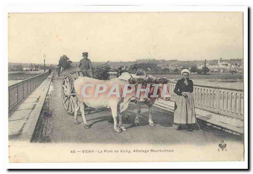 Vichy CPA Le pont de Vichy attelage bourbonnais (boeuf) TOP