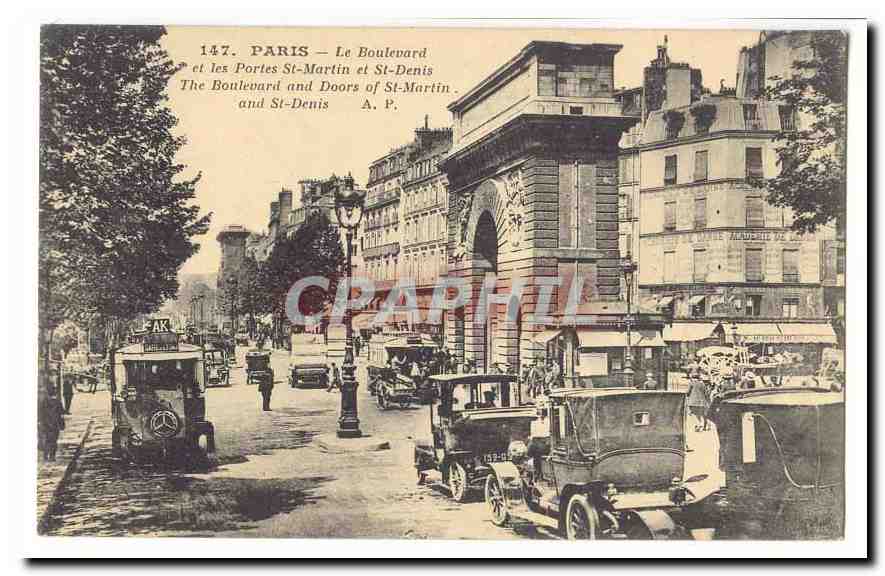 Paris CPA Le boulevard et les portes St Martin et St DEnis (automobiles)