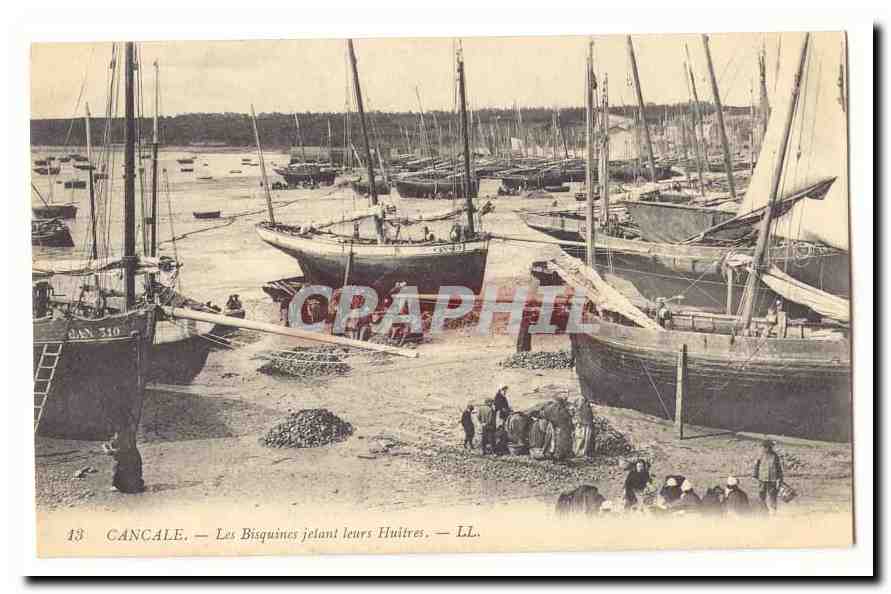 Cancale CPA Les Bisquines jetant leurs huitres