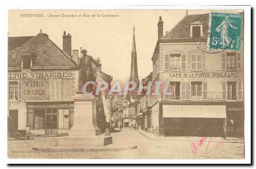 Pithiviers - Statue Duhamel et Rue de la Couronne — Librairie Louis Joly, Pithiviers