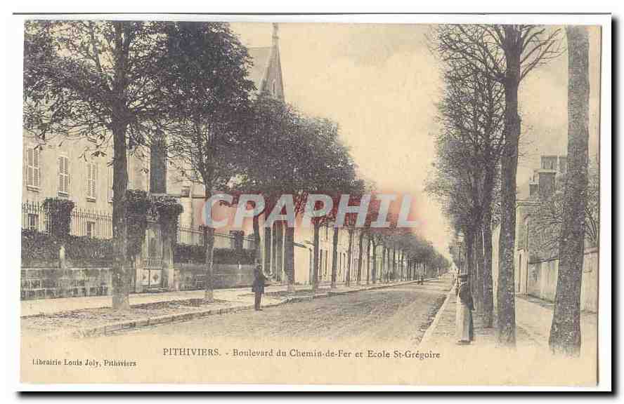 Pithiviers — Boulevard du Chemin-de-Fer et École St-Grégoire — Librairie Louis Joly, Pithiviers