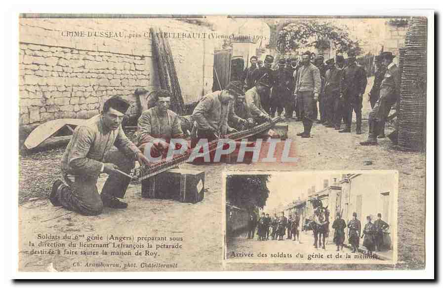 Soldats du 6e génie (Angers) — préparant la pétarade à Crimée d'Usseau — Ch. Arambourou, phot. Châtellerault