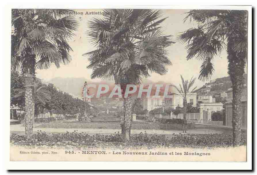 Menton CPA Les nouveaux jardins et les montagnes
