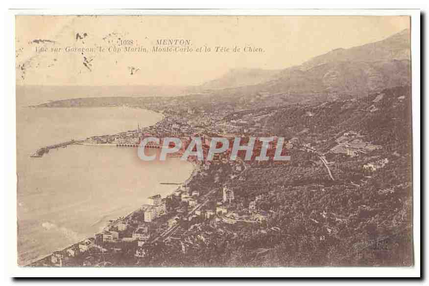 Menton CPA Vilel sur Garavan le CAp Martin Monte CArlo et la Tete de chien