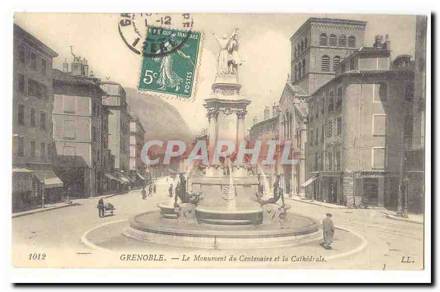 Grenoble CPA Le monument du centenaire et la cathedrale