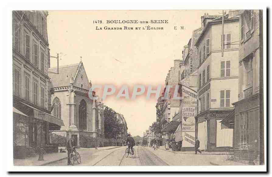 Boulogne sur SEine CPA La grande rue et l'eglise
