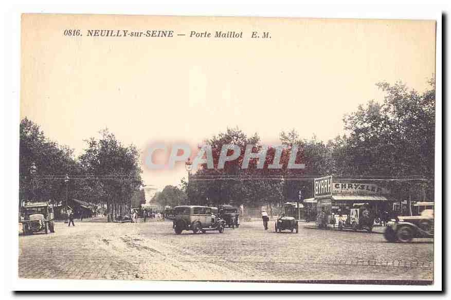 Neuilly sur Seine CPA Porte Maillot (animee automobiles Byrrh Chrysler)
