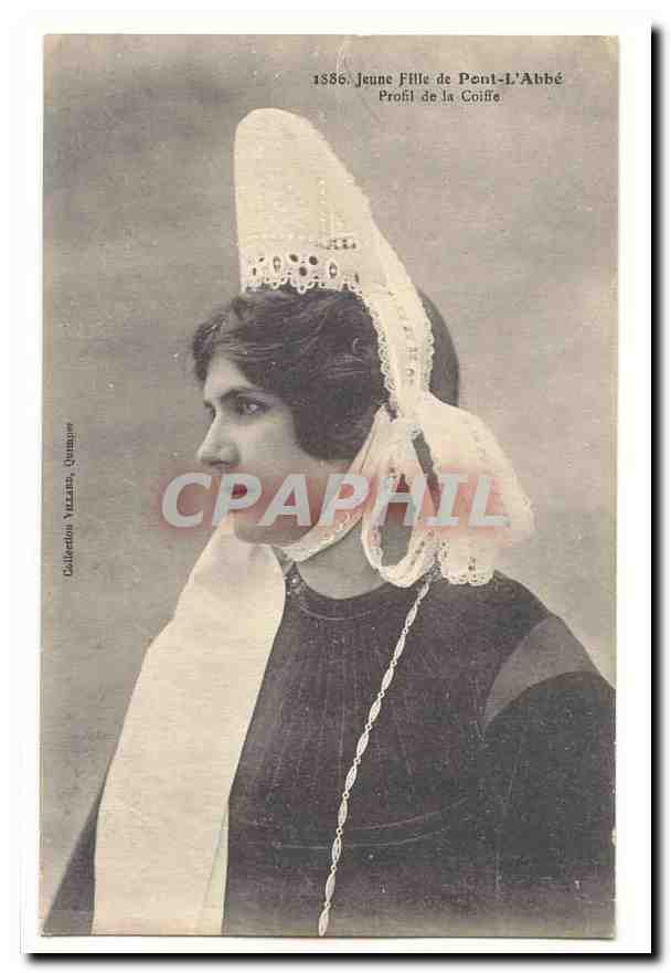 CPA Jeune fille de Pont l'Abbe Profil de la coiffe (Bretagne)