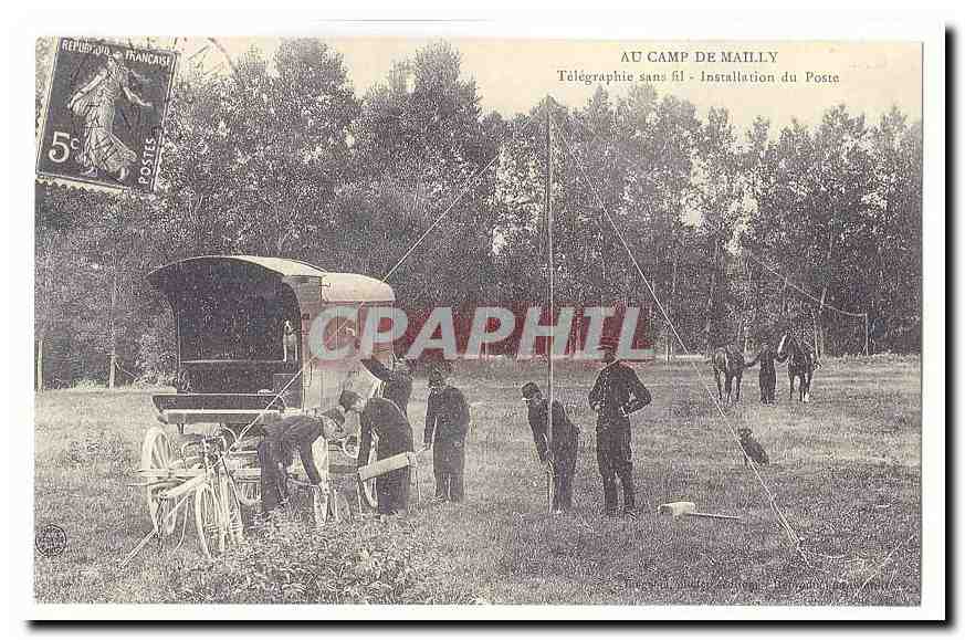 Au Camp de Mailly — Télégraphie sans fil - Installation du Poste — Éditeur non visible